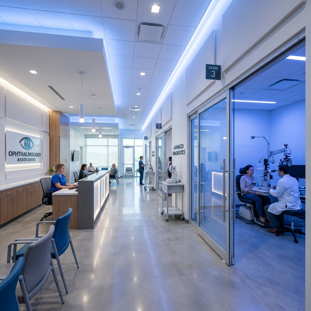 Modern eye care facility with advanced ophthalmology equipment