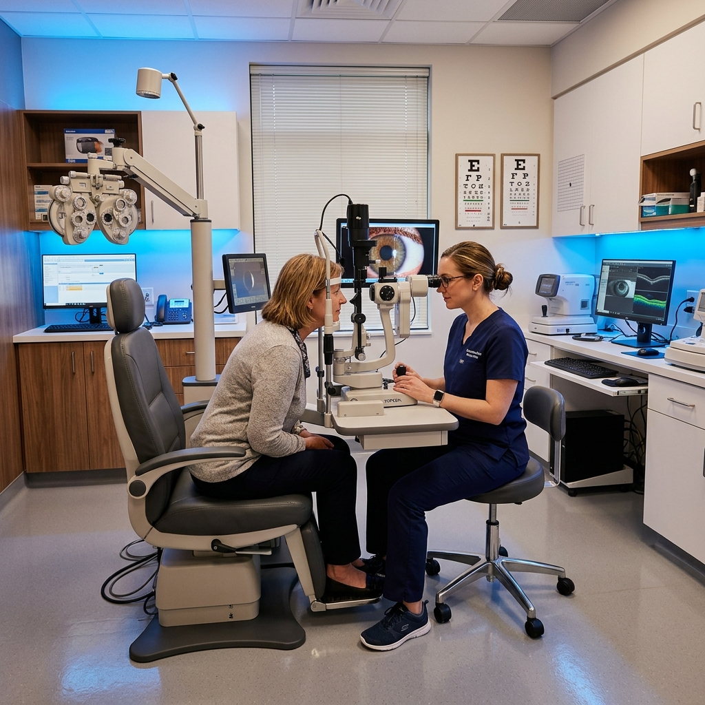 Modern eye care examination with advanced equipment